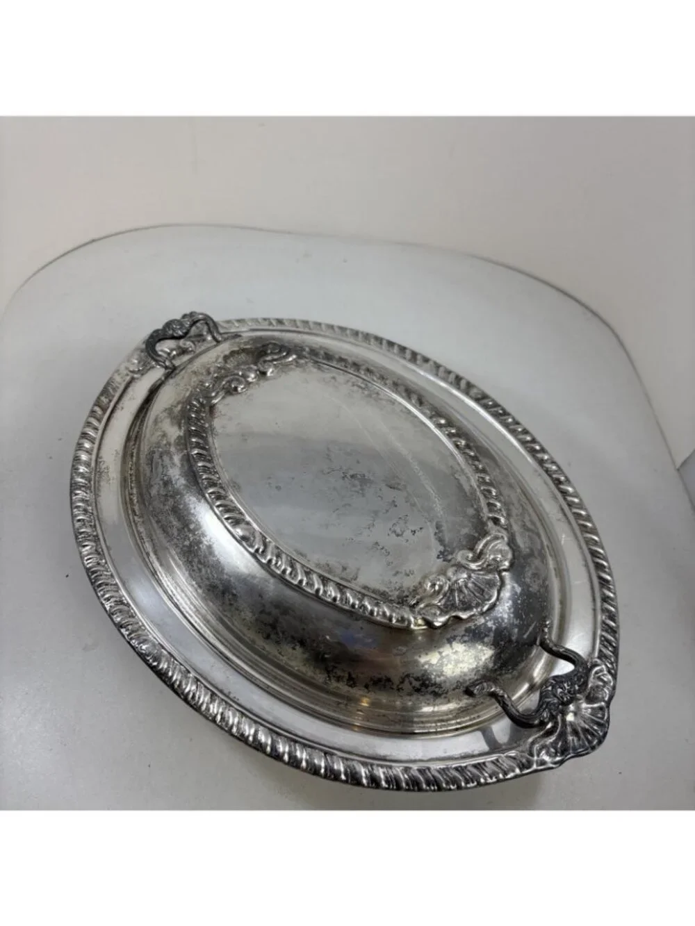 Victorian Style Serving Dish/plate with Lid, Vintage, Oval Silverplate 13